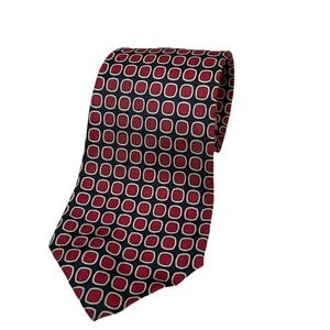 Polo Ralph Lauren Men Neck Tie 100% Silk Red Black‎ Circles Hand finish preppy